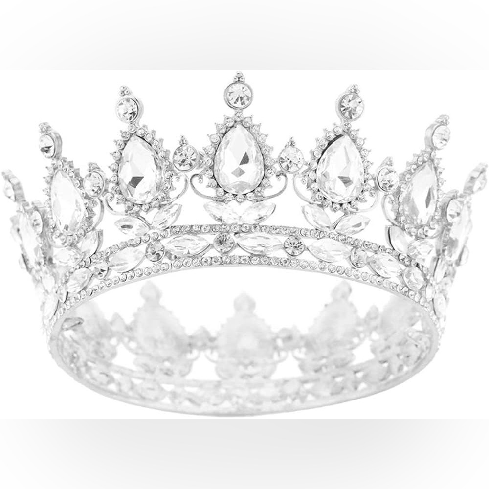 S SNUOY Silver Crown for Women Crystal Full Round Queen Crowns Diamond Shape